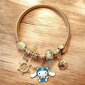 💎2/$30💎 Blue Cinnamoroll Happy Face Anchor Gold Tone Stretch Charm Bracelet